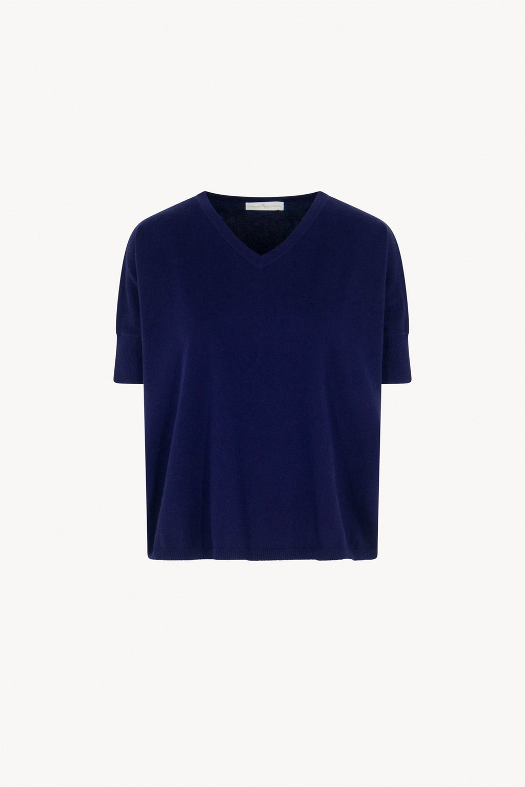 Maglia Scollo a V Mezza Manica Over in Cotone Seta Cashmere Blu
