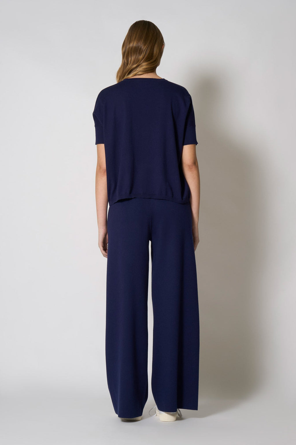 Maglia Scollo a V Mezza Manica Over in Cotone Seta Cashmere Blu