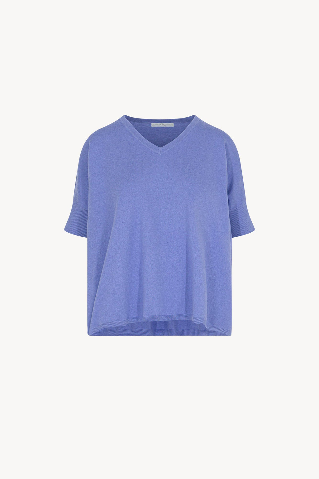 Maglia Scollo a V Mezza Manica Over in Cotone Seta Cashmere Fiordaliso