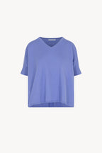 Maglia Scollo a V Mezza Manica Over in Cotone Seta Cashmere Fiordaliso