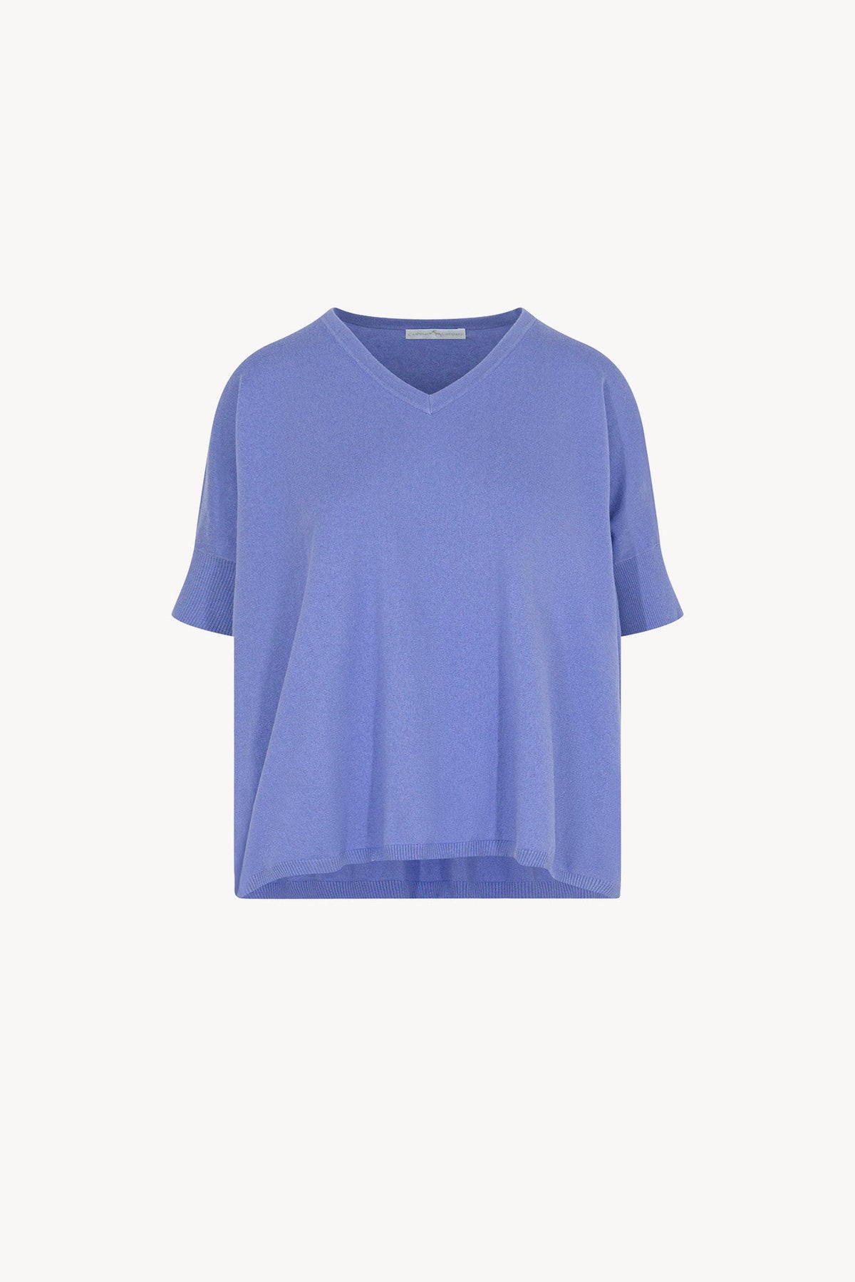 Maglia Scollo a V Mezza Manica Over in Cotone Seta Cashmere Fiordaliso