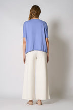Maglia Scollo a V Mezza Manica Over in Cotone Seta Cashmere Fiordaliso