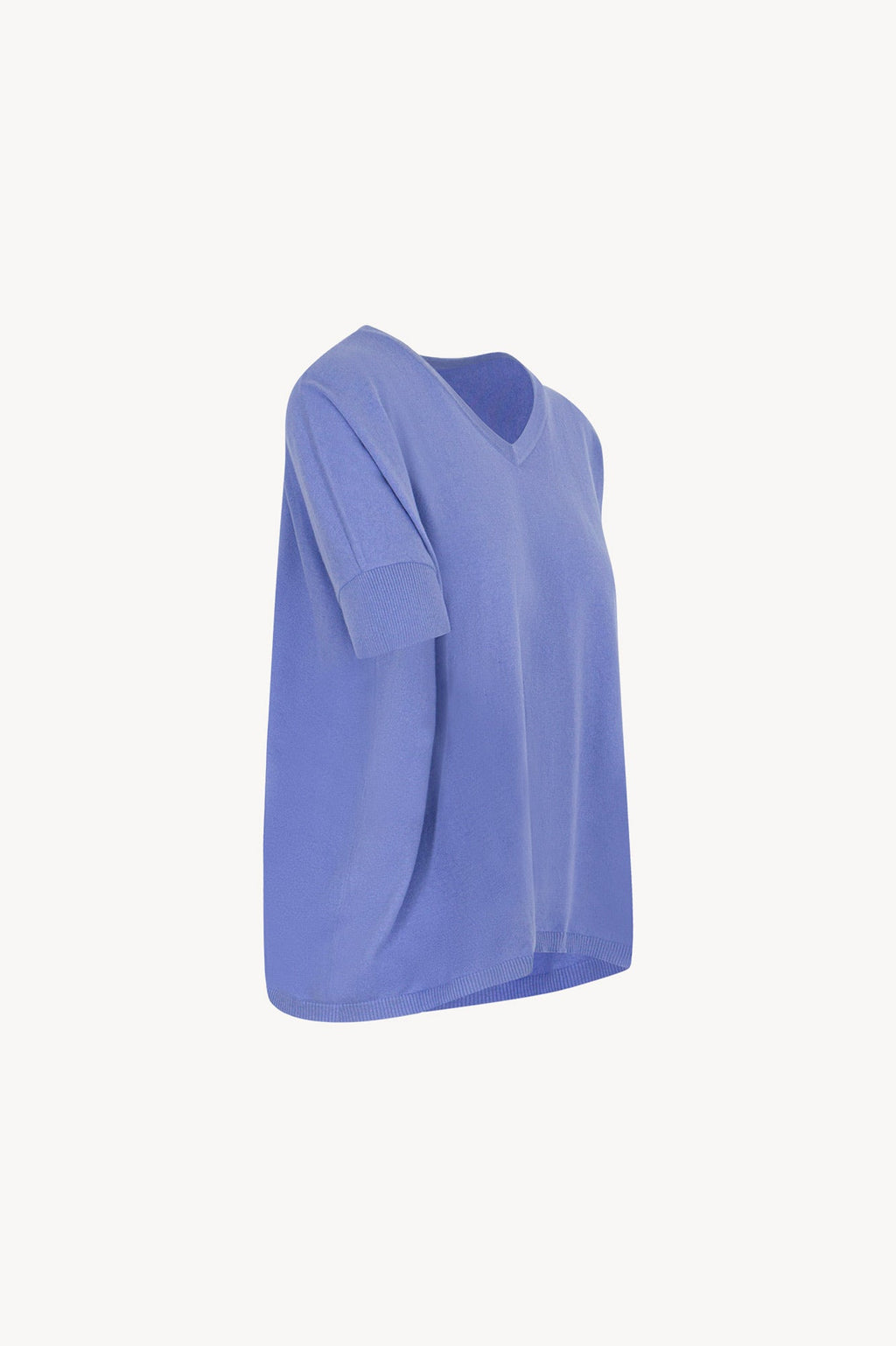 Maglia Scollo a V Mezza Manica Over in Cotone Seta Cashmere Fiordaliso
