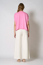 Maglia Scollo a V Mezza Manica Over in Cotone Seta Cashmere Rosa
