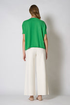 Maglia Scollo a V Mezza Manica Over in Cotone Seta Cashmere Verde