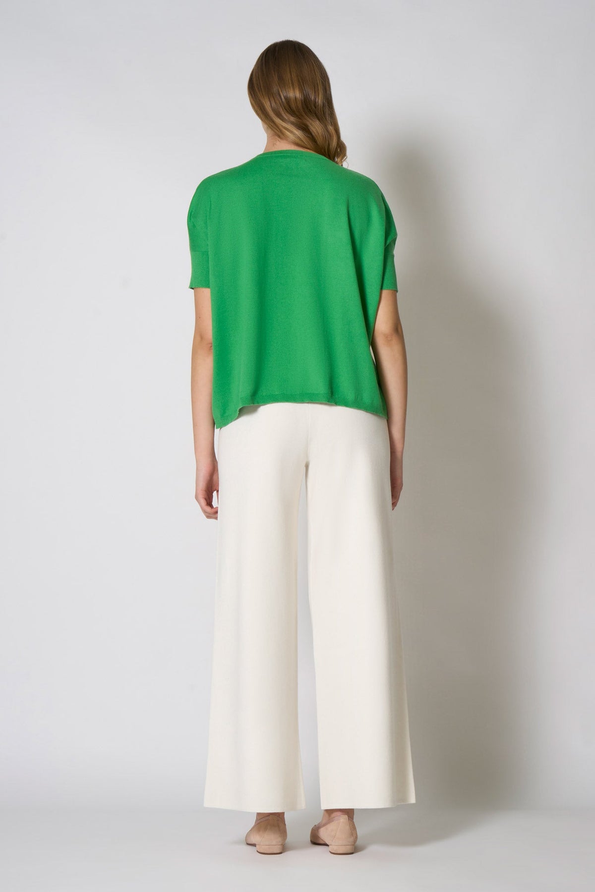 Maglia Scollo a V Mezza Manica Over in Cotone Seta Cashmere Verde