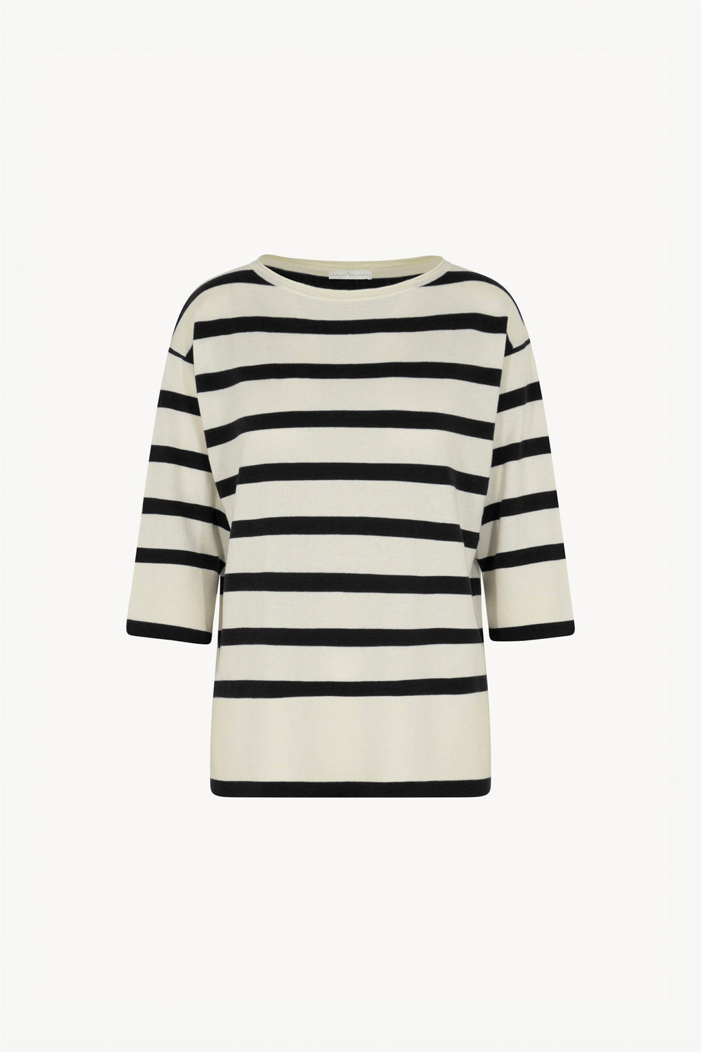 Maglia Scollo Barchetta in Cotone Seta Cashmere Bianco Latte-Nero