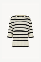 Maglia Scollo Barchetta in Cotone Seta Cashmere Bianco Latte-Nero