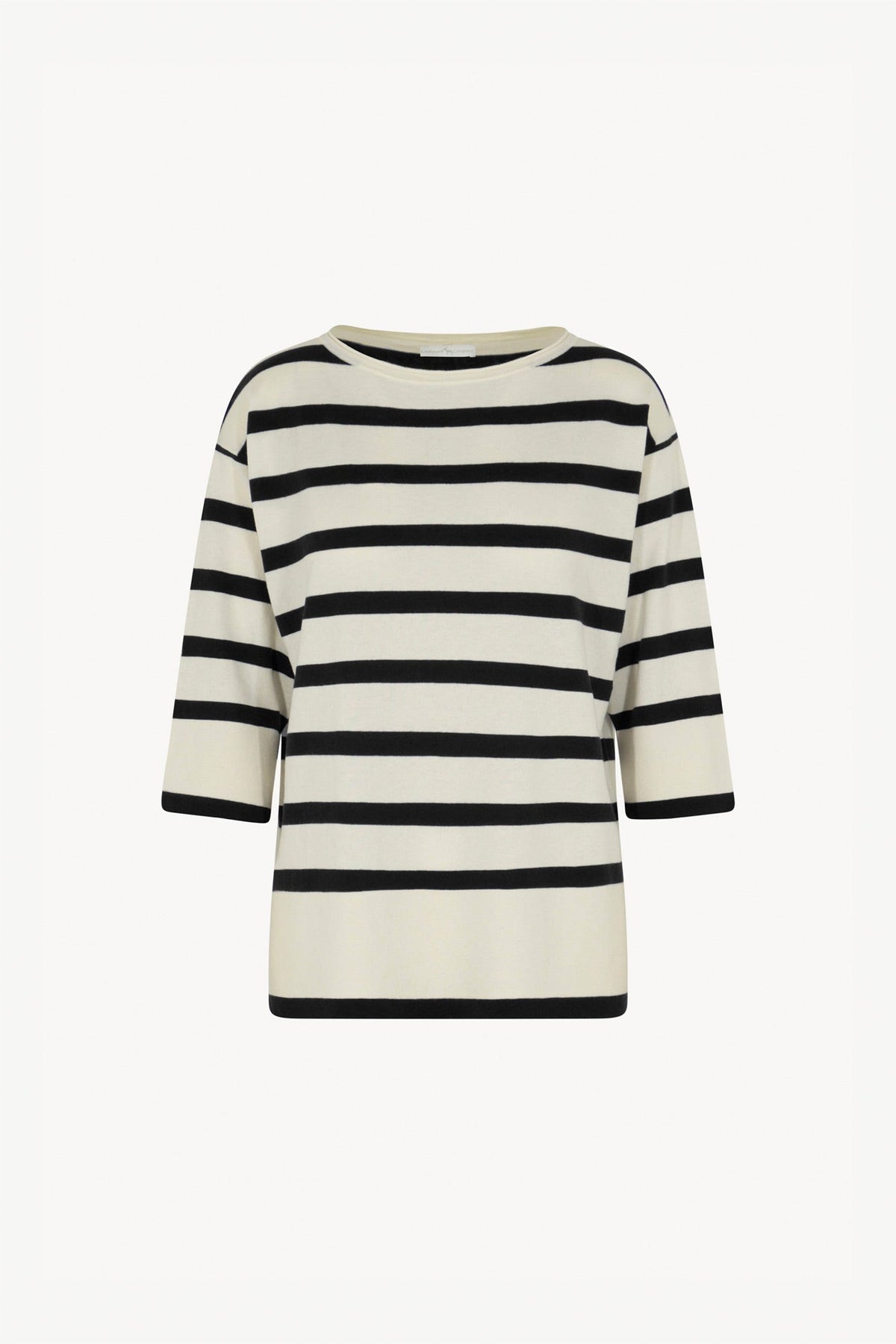 Maglia Scollo Barchetta in Cotone Seta Cashmere Bianco Latte-Nero