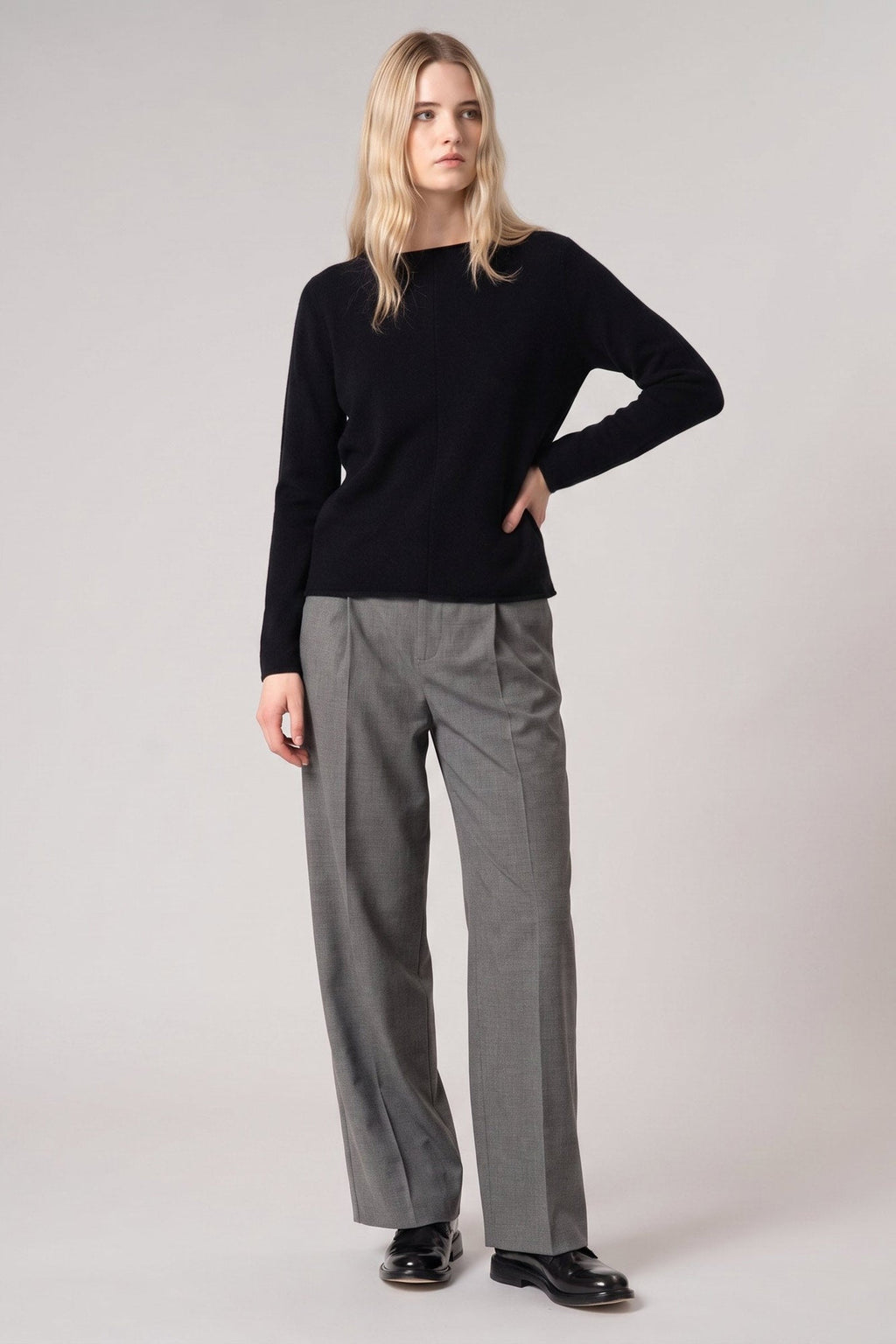 Girocollo Dritto-Rovescio in Puro Cashmere Nero