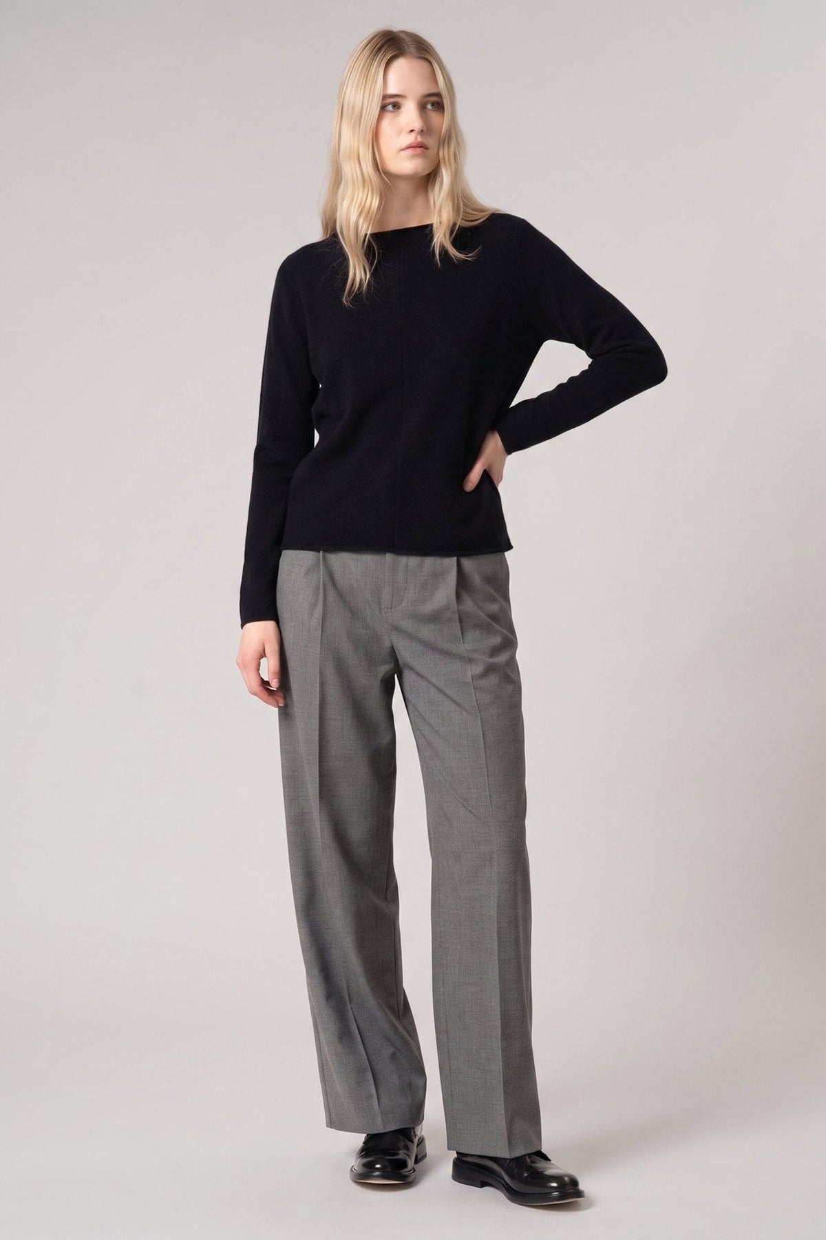 Girocollo Dritto-Rovescio in Puro Cashmere Nero