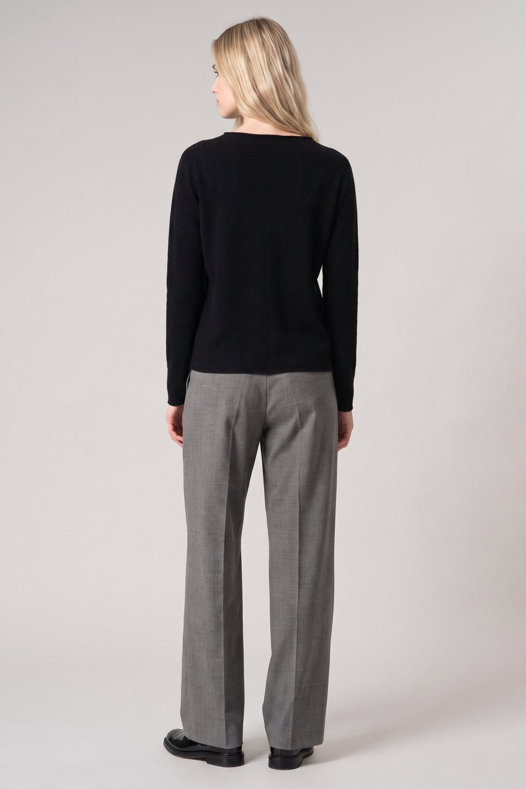 Girocollo Dritto-Rovescio in Puro Cashmere Nero