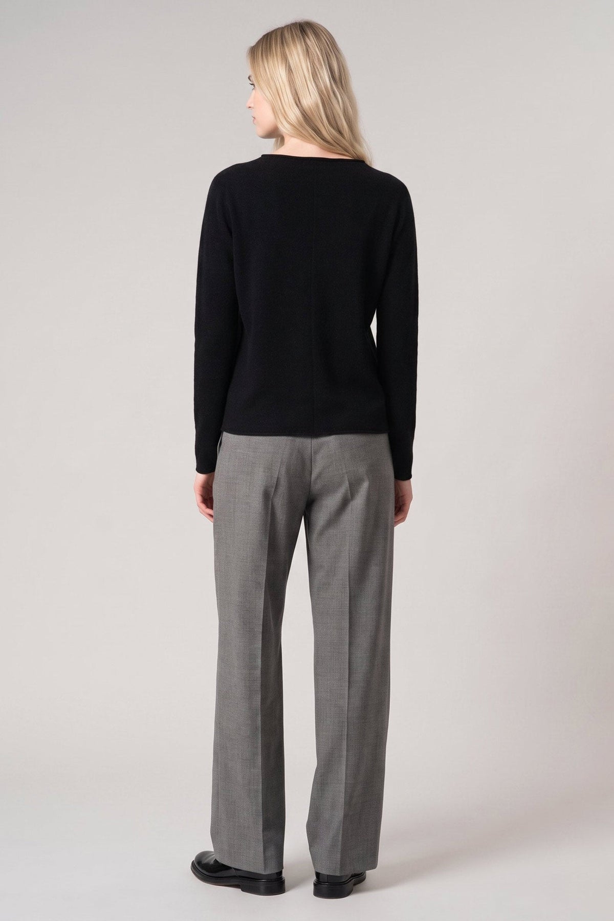 Girocollo Dritto-Rovescio in Puro Cashmere Nero