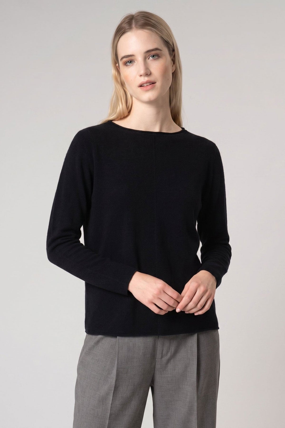 Girocollo Dritto-Rovescio in Puro Cashmere Nero