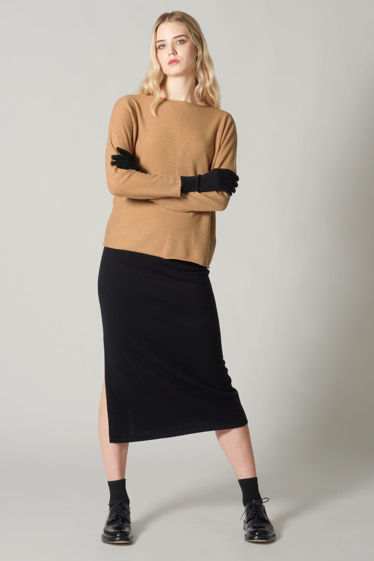 Girocollo Dritto-Rovescio in Puro Cashmere Cammello