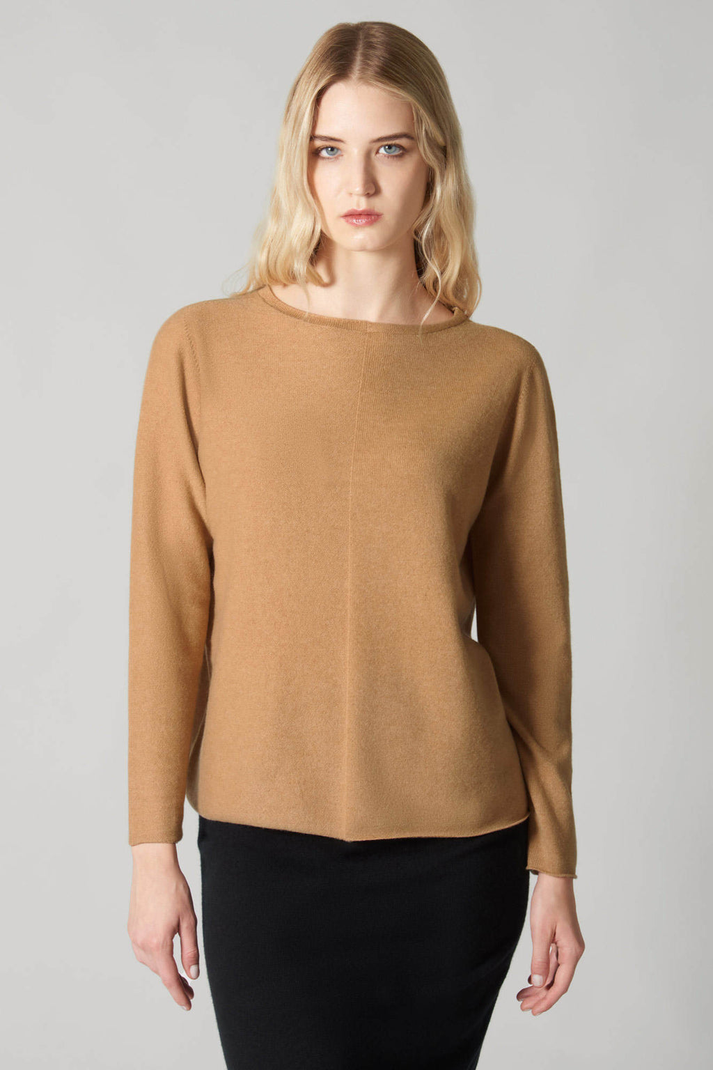 Girocollo Dritto-Rovescio in Puro Cashmere Cammello