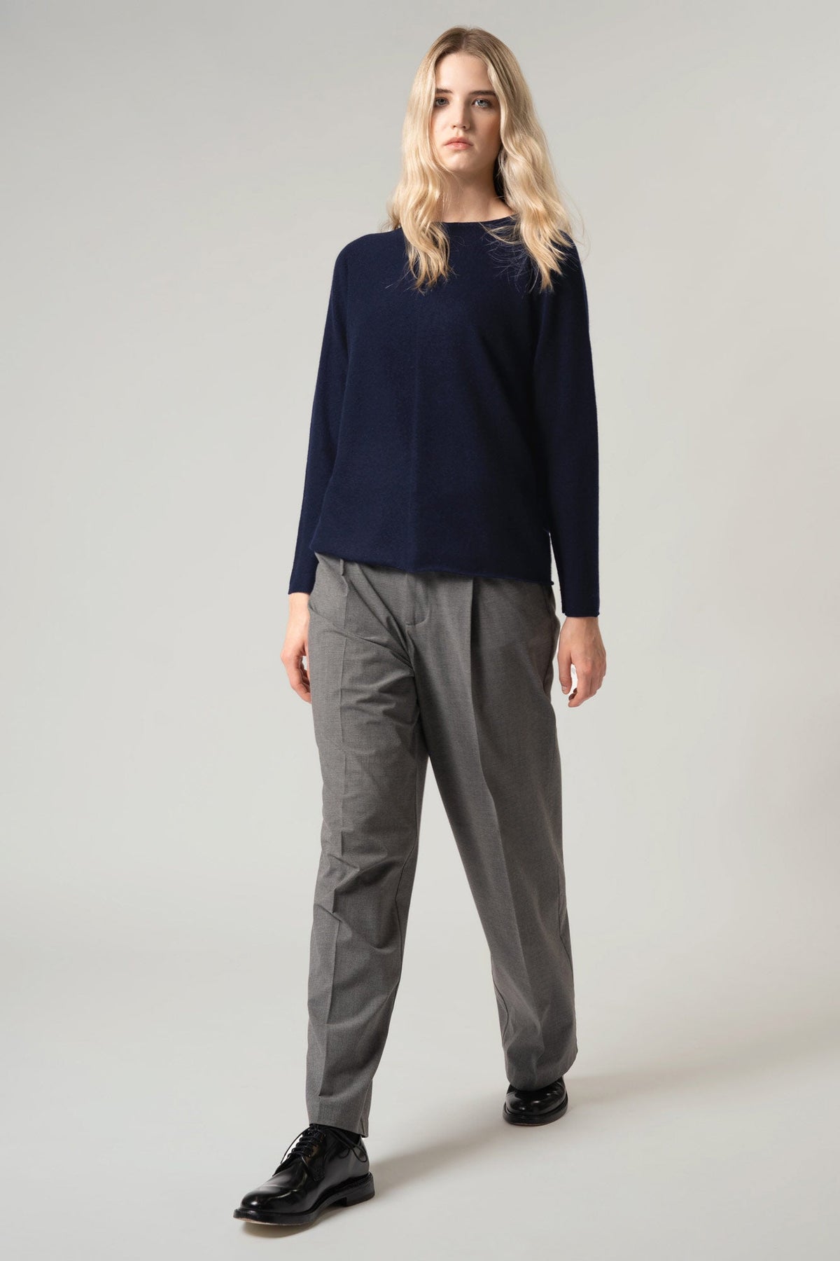 Girocollo Dritto-Rovescio in Puro Cashmere Notte