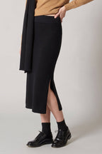 Gonna a Tubo con Spacco in Puro Cashmere Nero