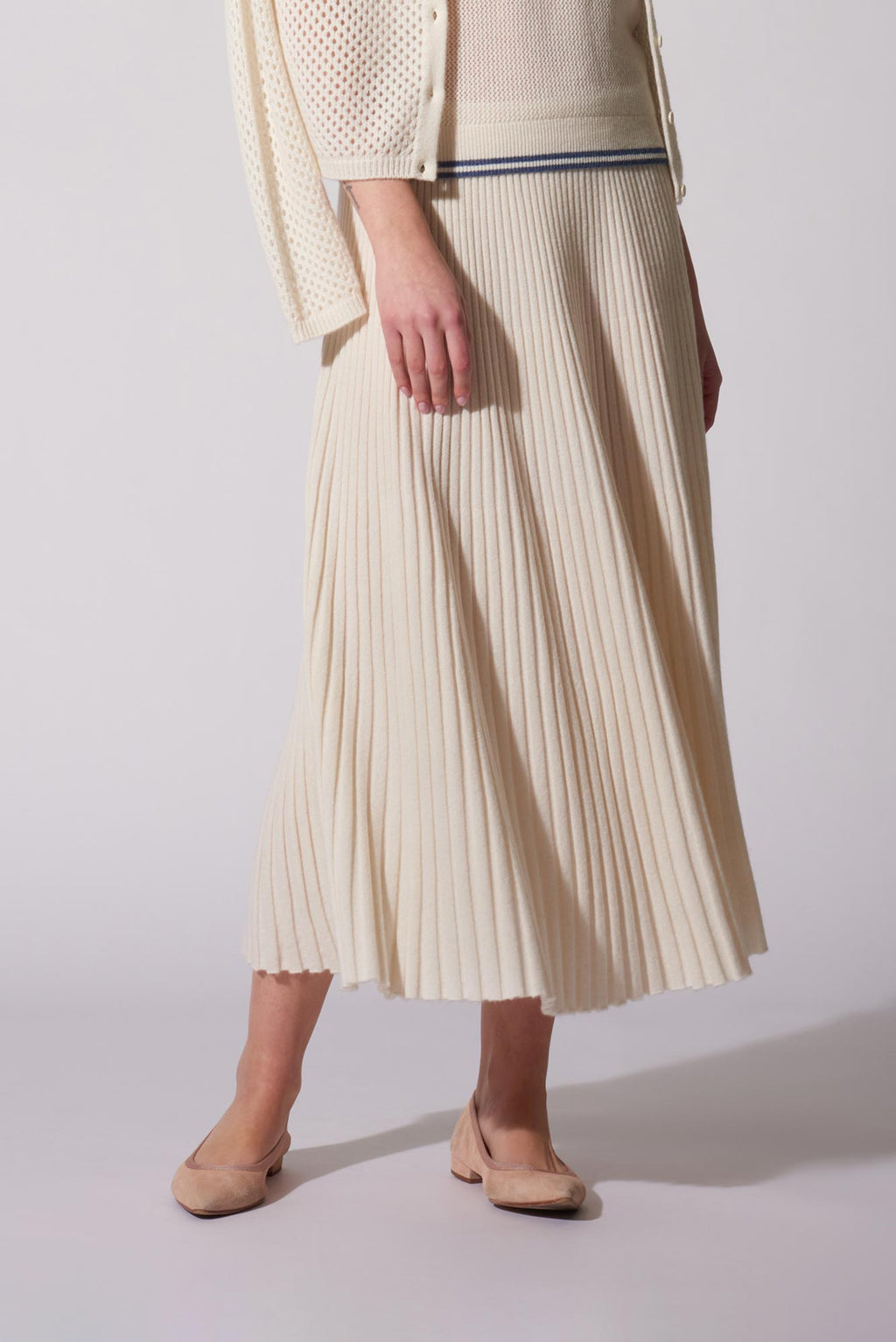 Gonna Plissè in Puro Cashmere Denim Scuro