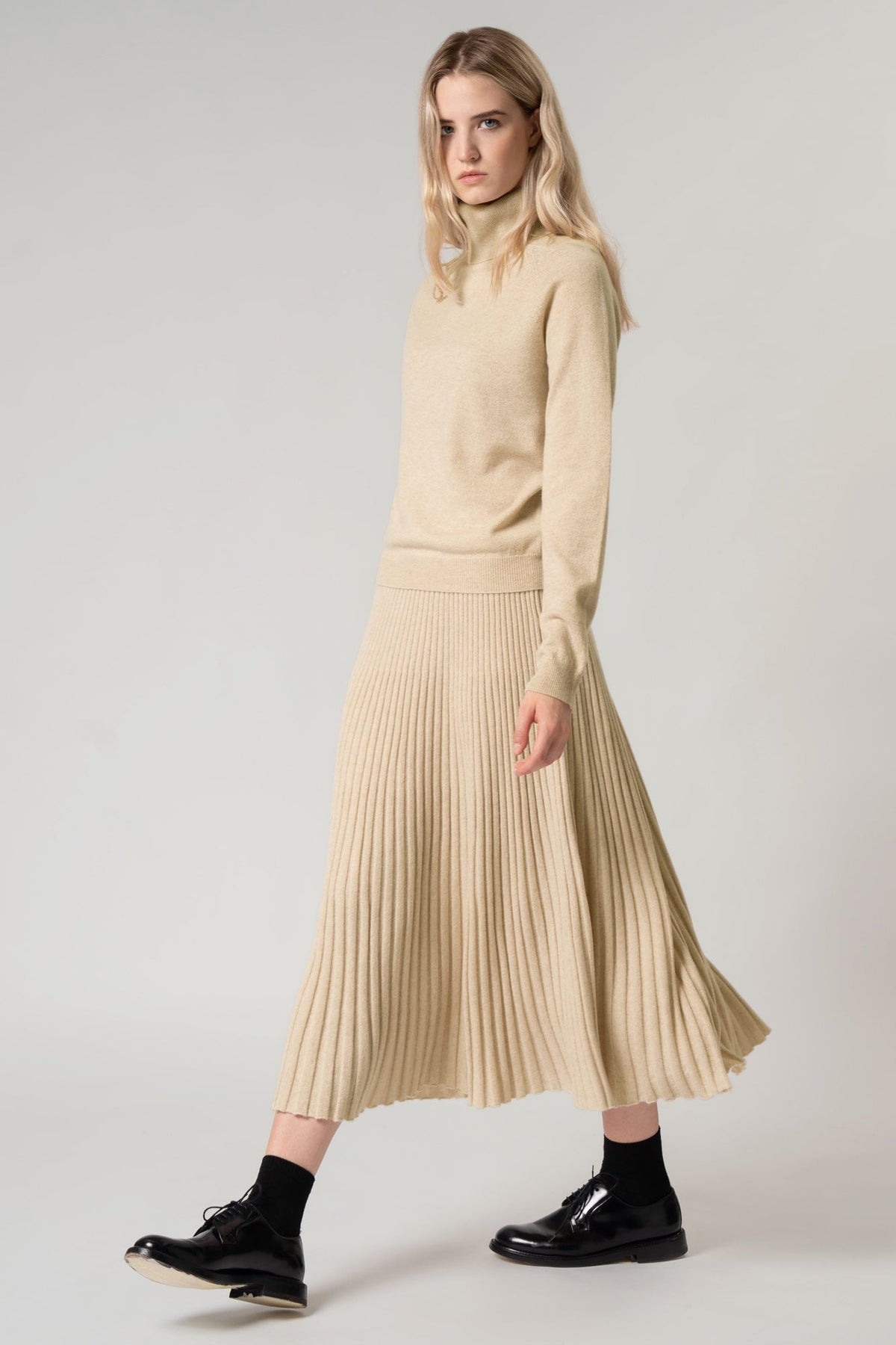 Gonna Plissè in Puro Cashmere Notte