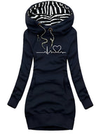 Roxanne - Abito in maglia casual stampato con cappuccio per donne