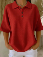 Peggie™ | Comfortable Waffle Polo Blouse