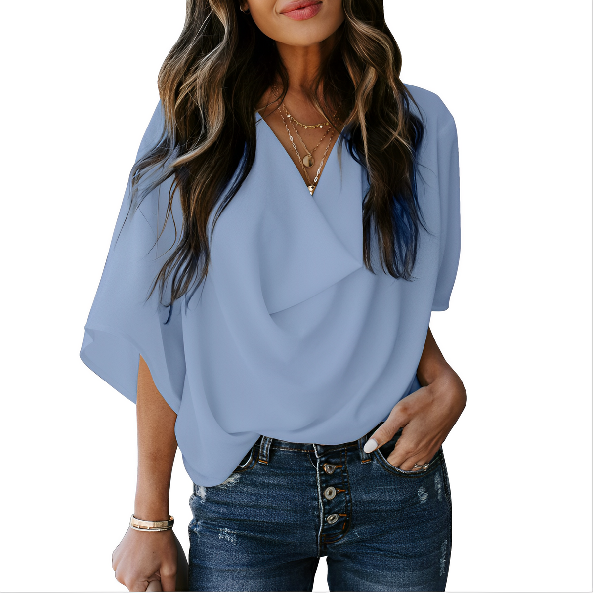 Nichola - Blusa ampia con scollo a V per donne