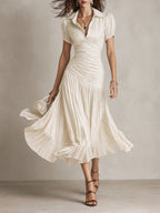 LUCIA | PLEATED STRIPED MIDI DRESS