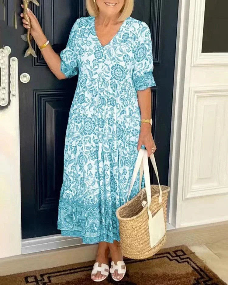AURORA / FLORAL V-NECK A-LINE DRESS