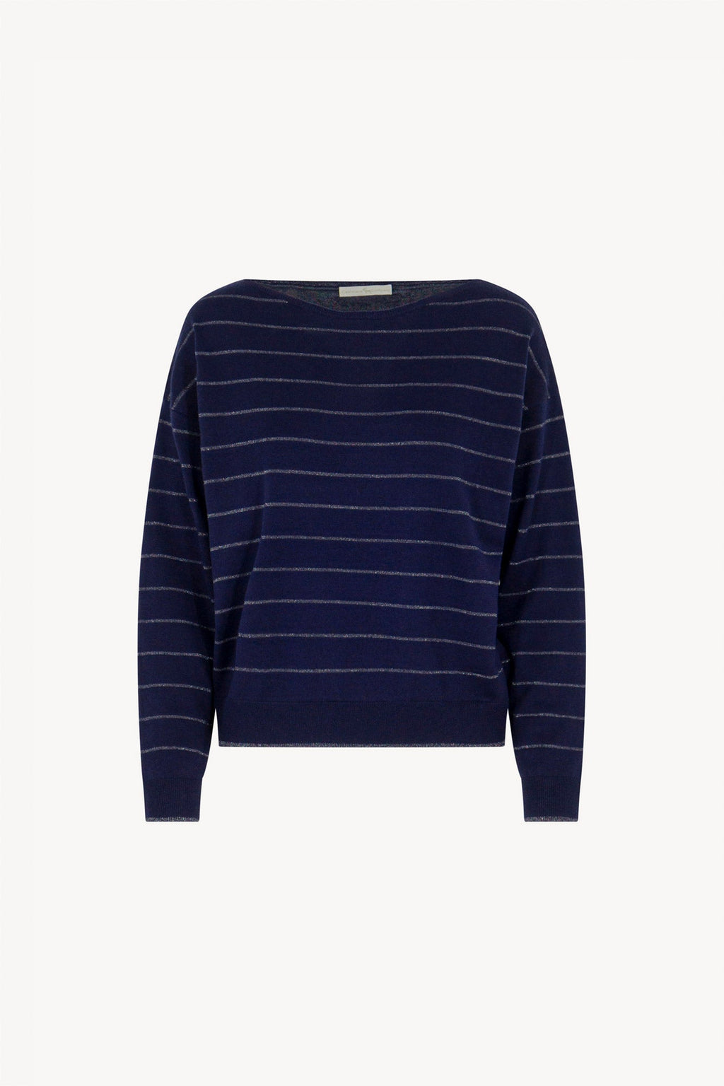 Maglia con inserti in Lurex in Seta Cashmere Blu Navy