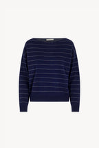 Maglia con inserti in Lurex in Seta Cashmere Blu Navy