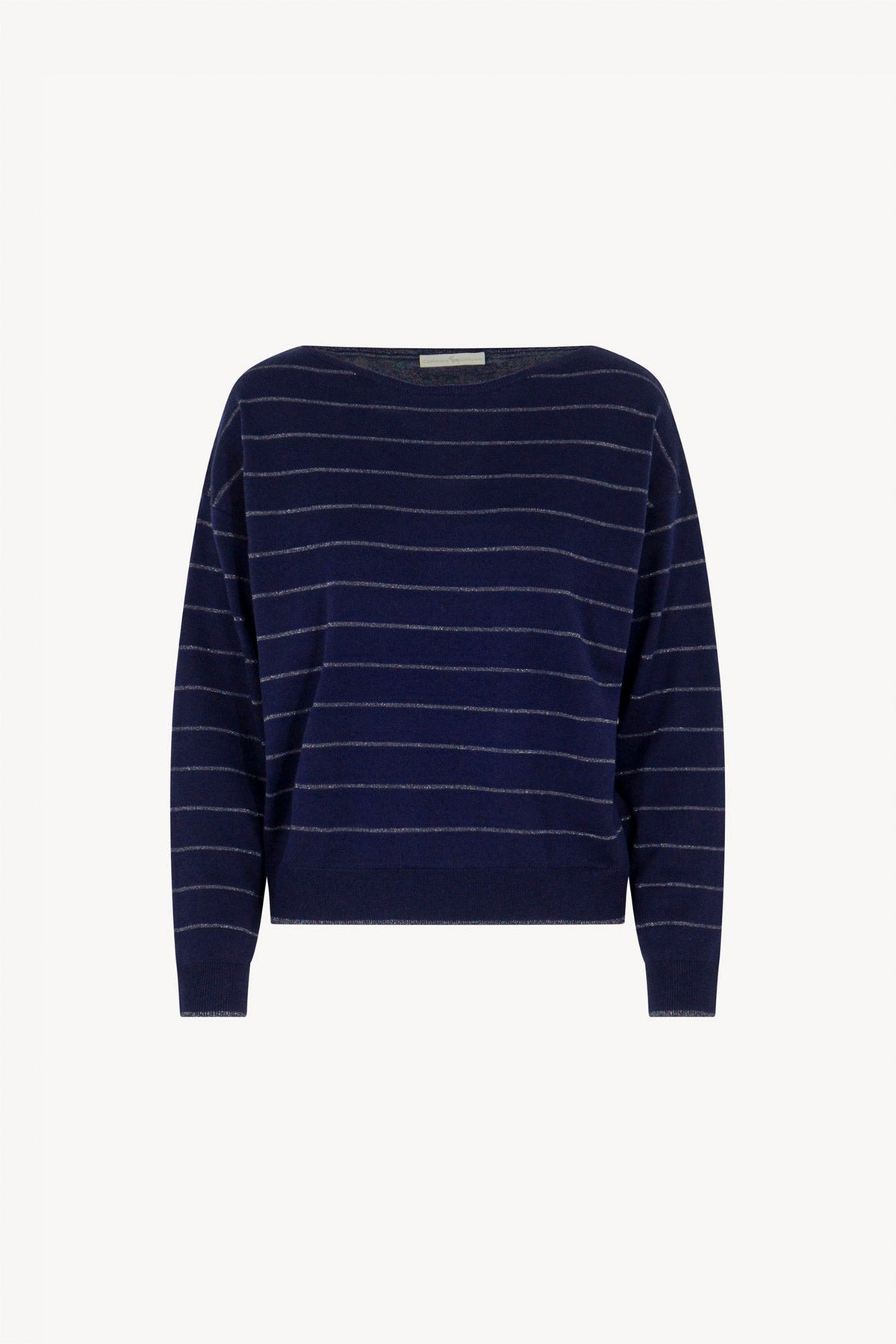 Maglia con inserti in Lurex in Seta Cashmere Blu Navy