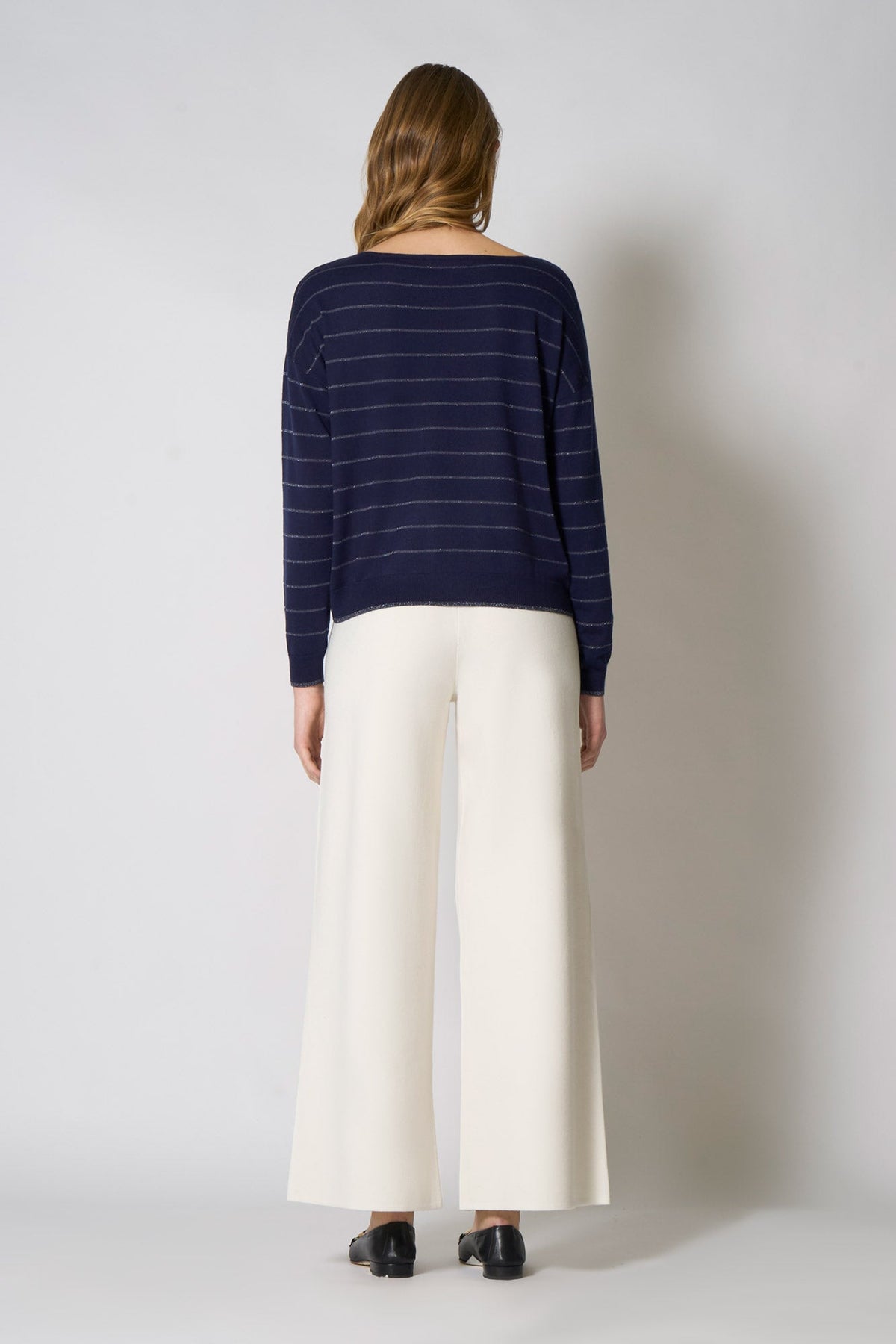 Maglia con inserti in Lurex in Seta Cashmere Blu Navy