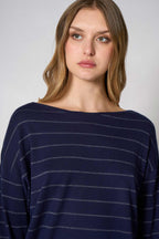 Maglia con inserti in Lurex in Seta Cashmere Blu Navy