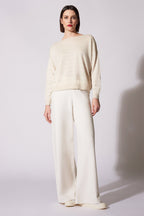 Maglia con inserti in Lurex in Seta Cashmere Avorio