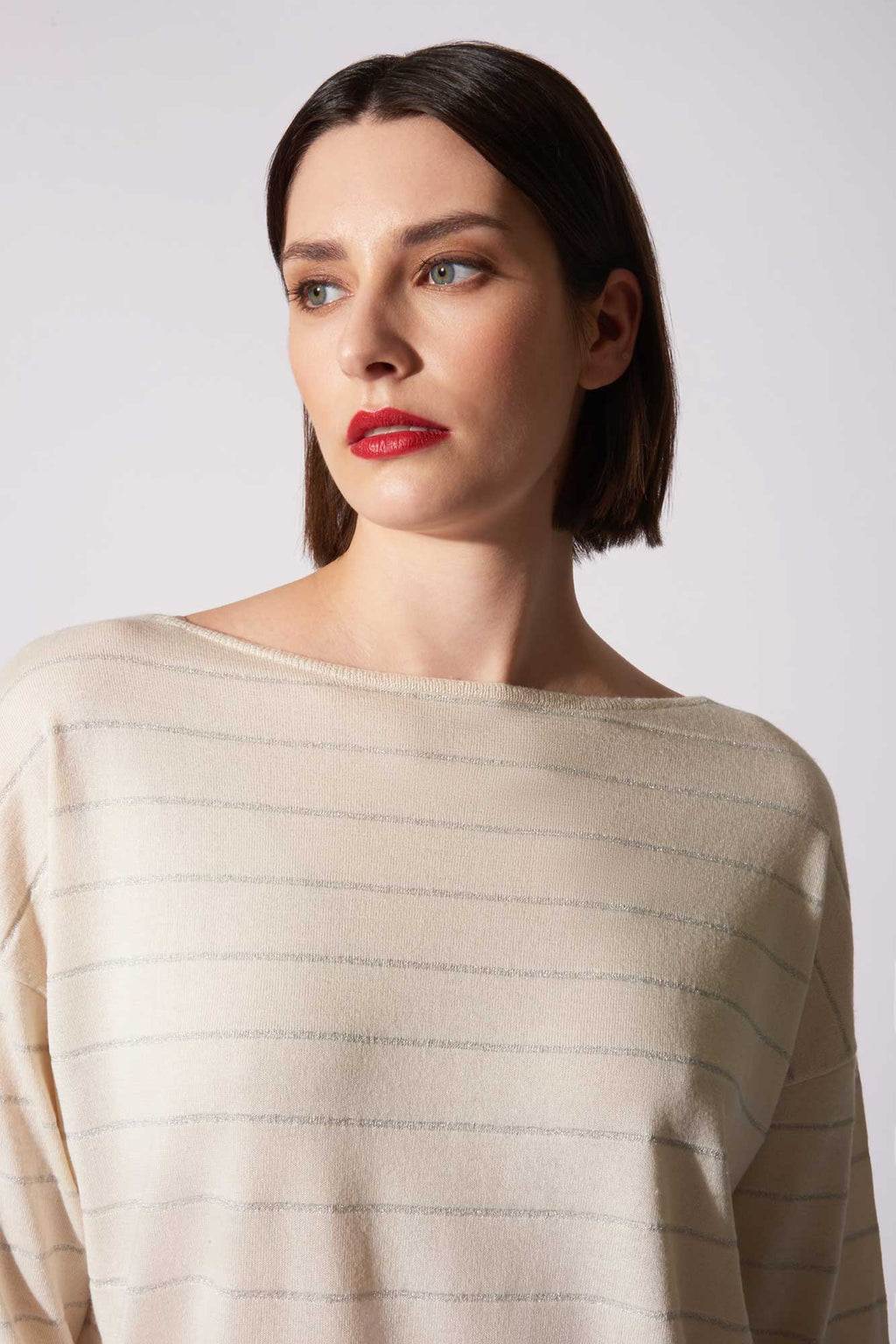 Maglia con inserti in Lurex in Seta Cashmere Avorio