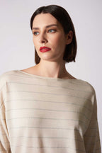 Maglia con inserti in Lurex in Seta Cashmere Avorio