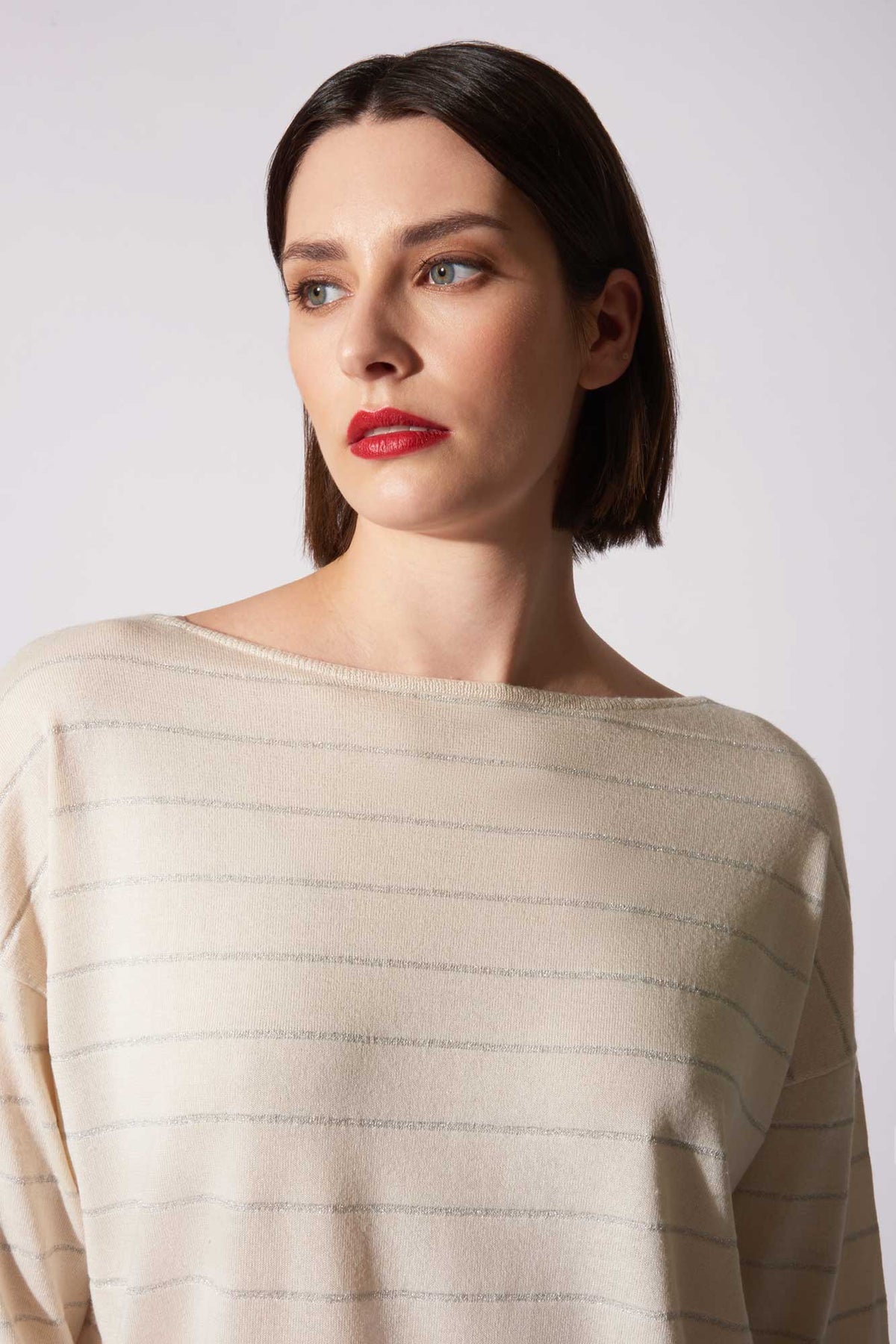 Maglia con inserti in Lurex in Seta Cashmere Avorio