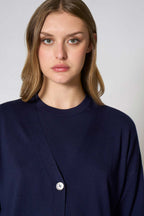 Cardigan con inserti Lurex in Seta Cashmere Navy