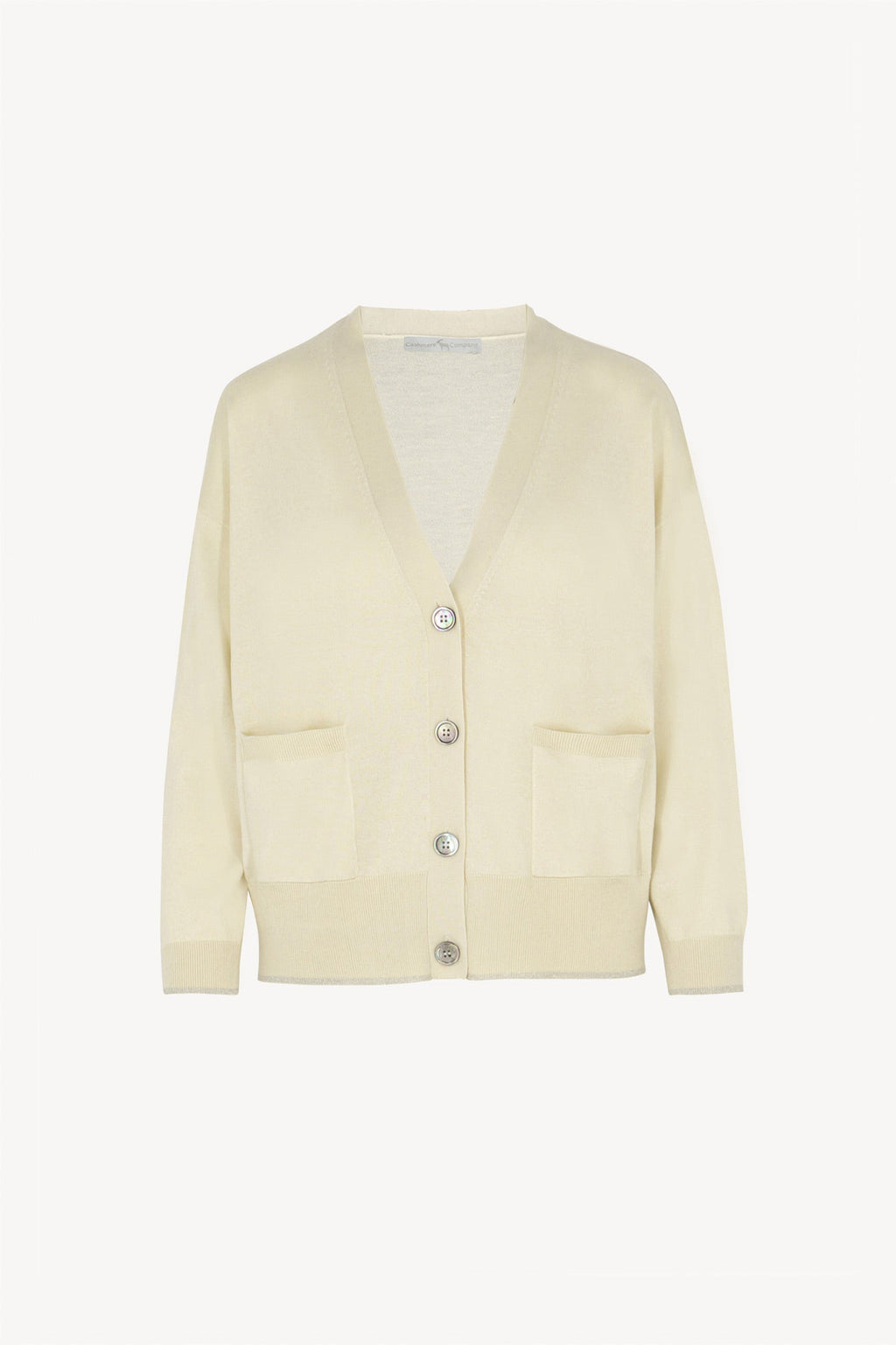 Cardigan con inserti Lurex in Seta Cashmere Avorio