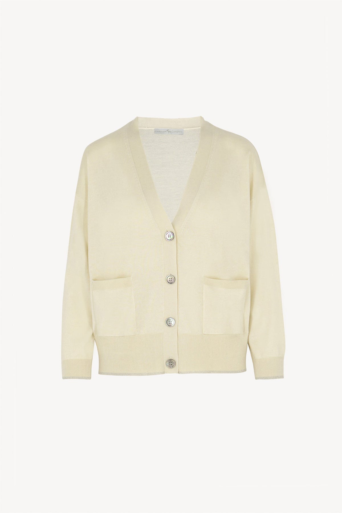 Cardigan con inserti Lurex in Seta Cashmere Avorio