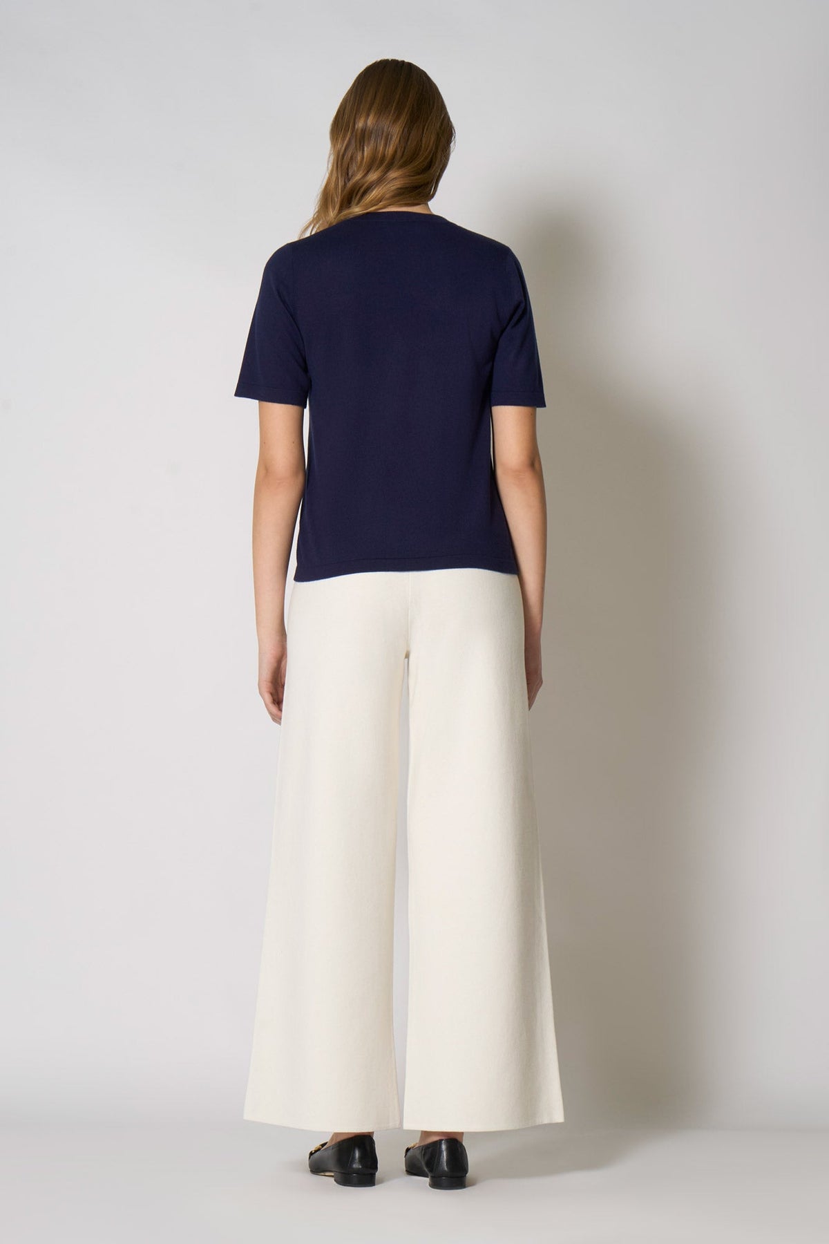 Maglia Girocollo Mezza Manica in Seta Cashmere Navy