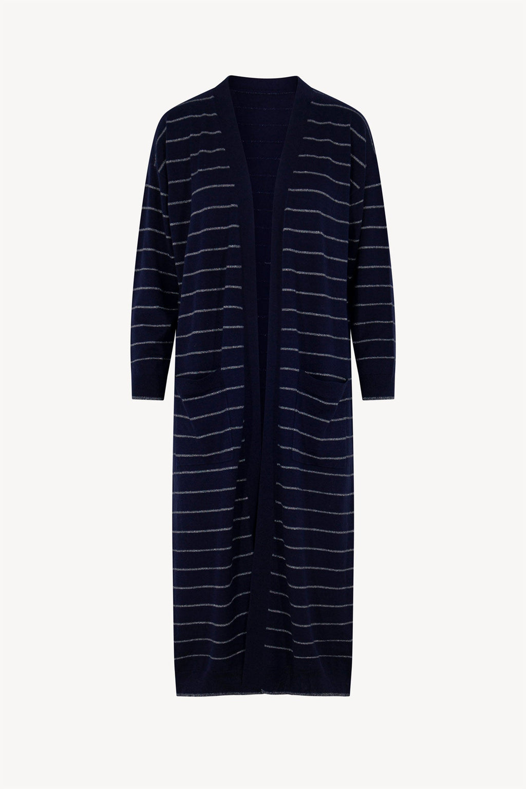 Spolverino con inserti in Lurex in Seta Cashmere Blu Navy