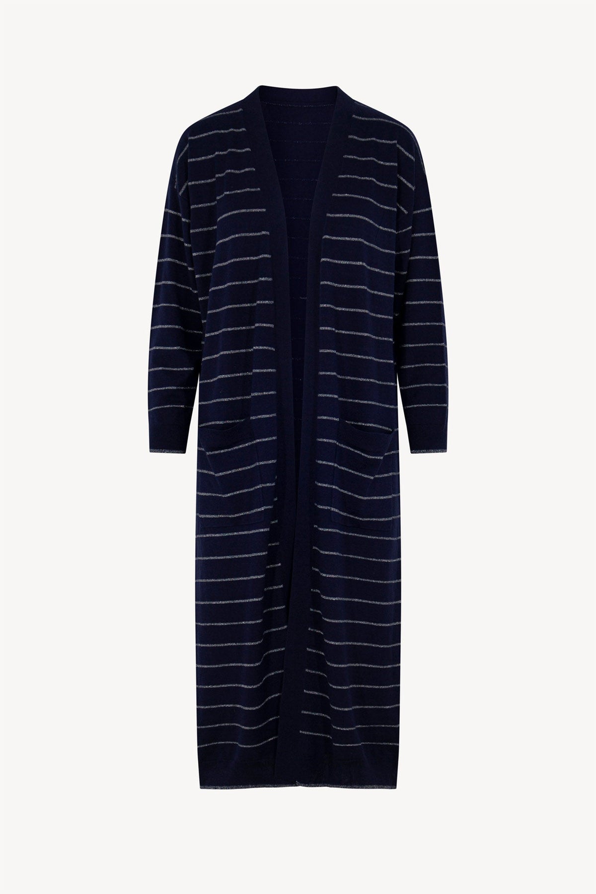 Spolverino con inserti in Lurex in Seta Cashmere Blu Navy