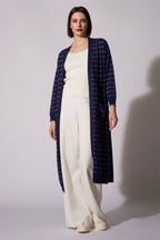 Spolverino con inserti in Lurex in Seta Cashmere Blu Navy