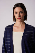 Spolverino con inserti in Lurex in Seta Cashmere Blu Navy