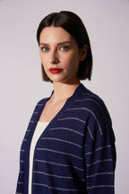 Spolverino con inserti in Lurex in Seta Cashmere Blu Navy