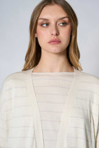 Spolverino con inserti in Lurex in Seta Cashmere Avorio
