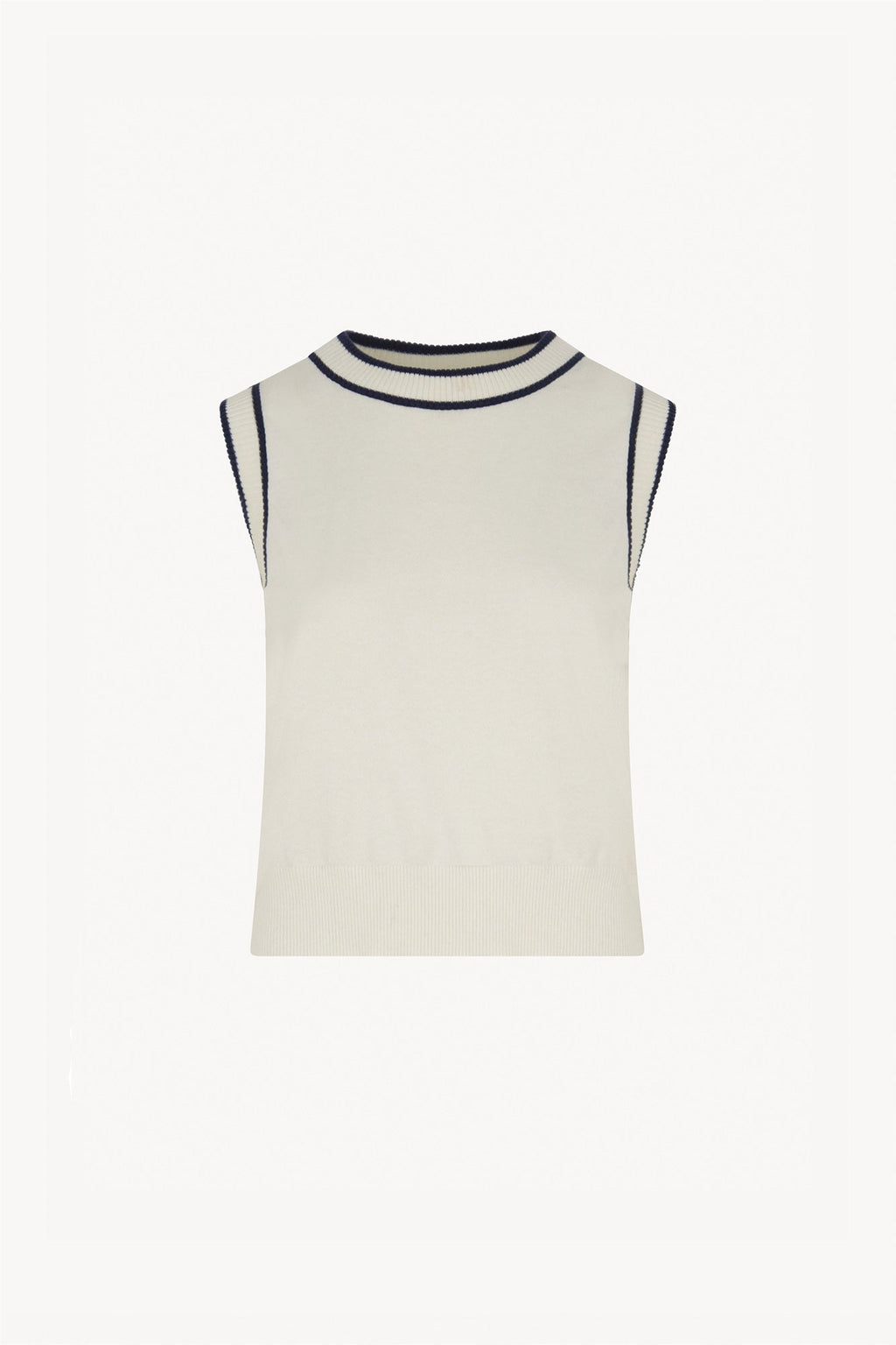 Girocollo Senza Maniche in Cotone Seta Cashmere Bianco Latte-Nero