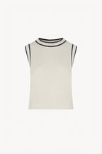 Girocollo Senza Maniche in Cotone Seta Cashmere Bianco Latte-Nero